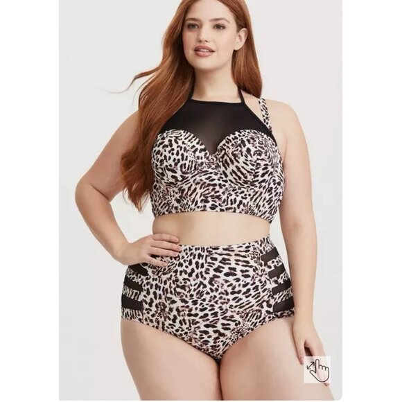NWOT Torrid Sz L US 12 Leopard Bikini Swim Bottoms Lined High Waist Sheer Vixen - Picture 1 of 7